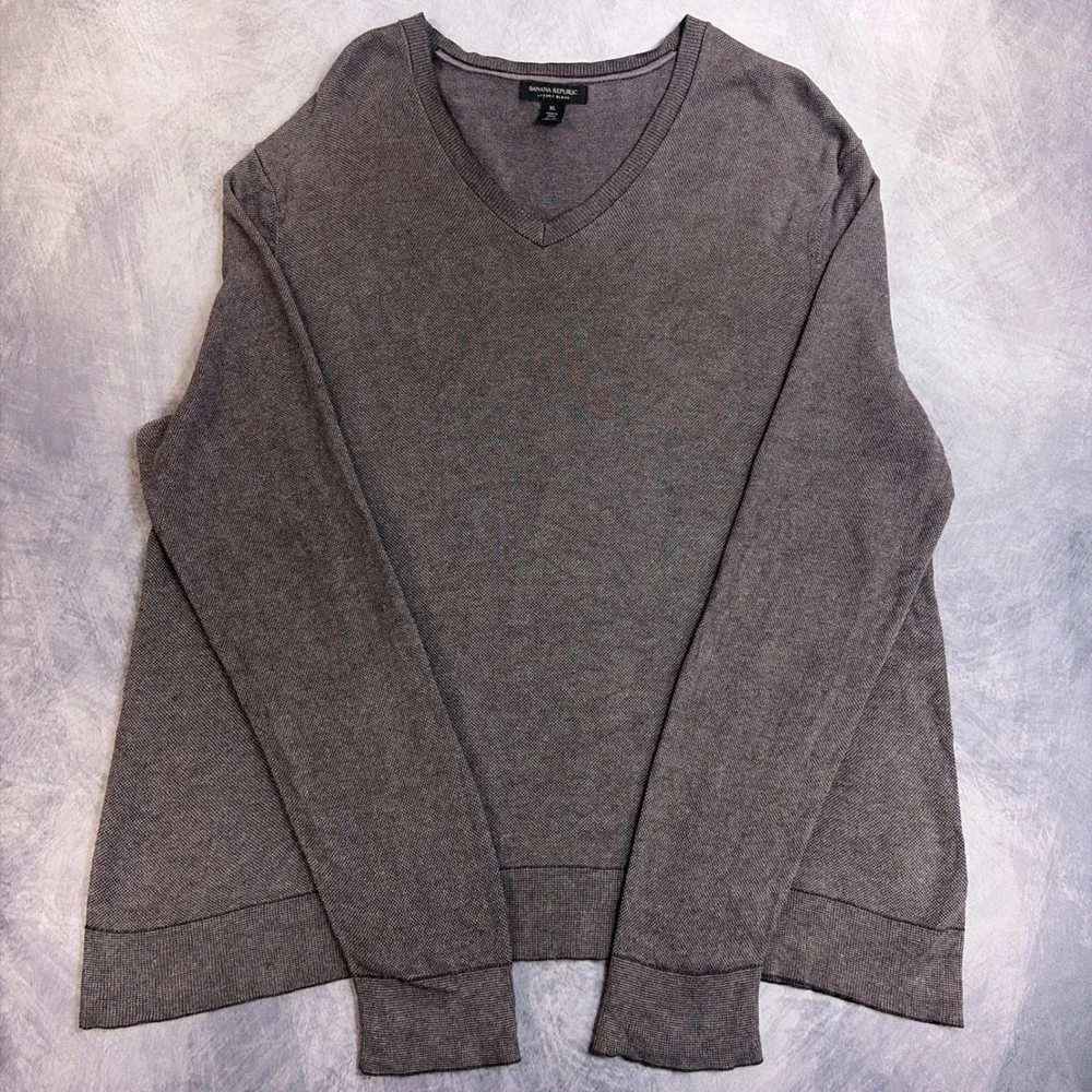 Banana Republic Luxury Blend Silk Cotton Cashmere V-Neck Sweater Gray Mens XL
